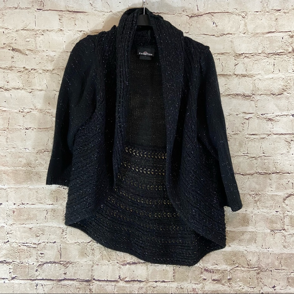 It’s our time black open knit cozy sweater size L - Picture 1 of 7